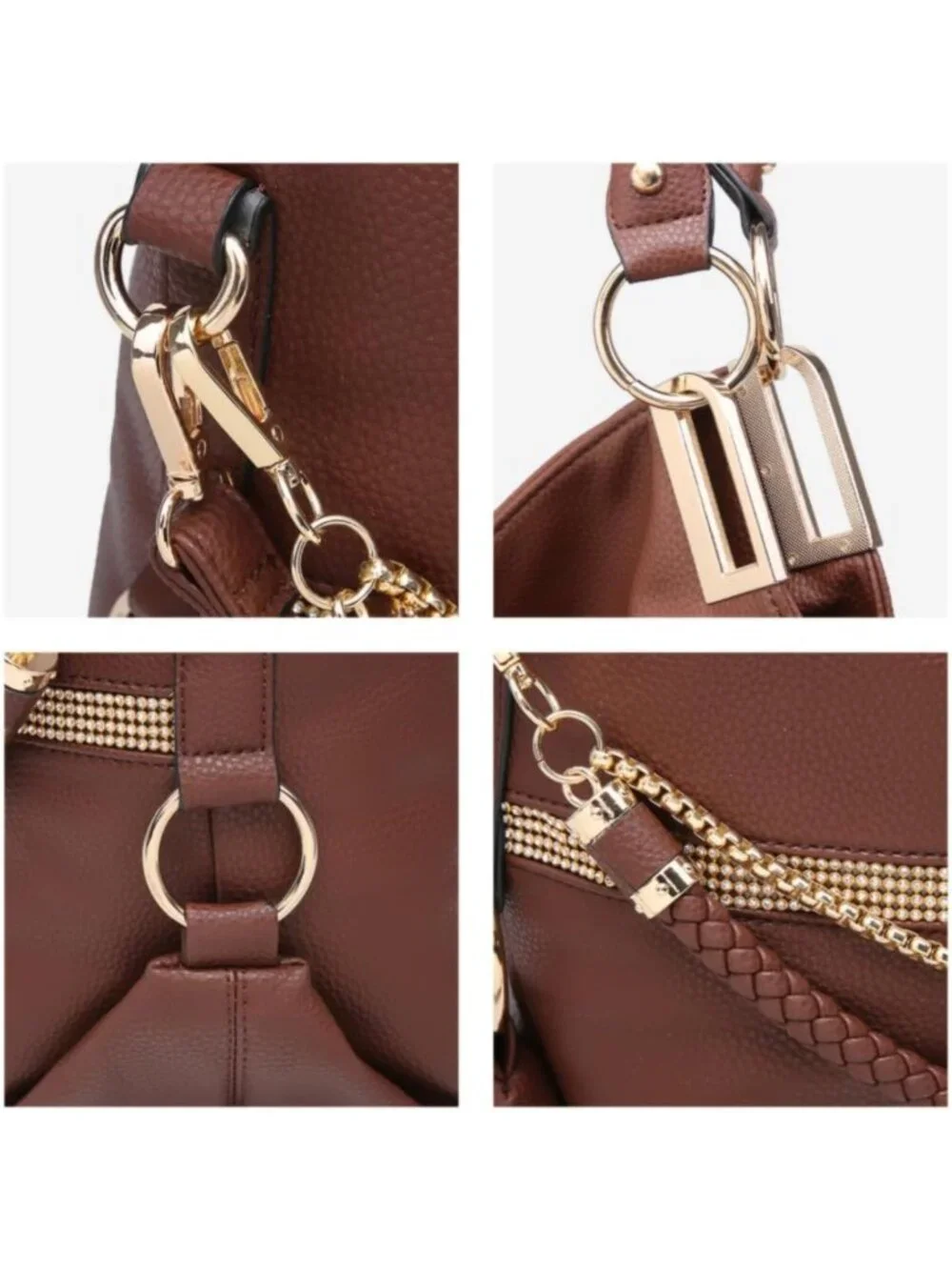 Stylish Large Hobo Bag with Rhinestone Accents | Vegan Leather Tote Purse for